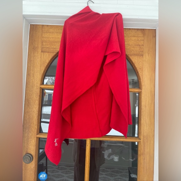 naperville country club Sweaters - Womens Red Acrylic Poncho Naperville Country Club Logo